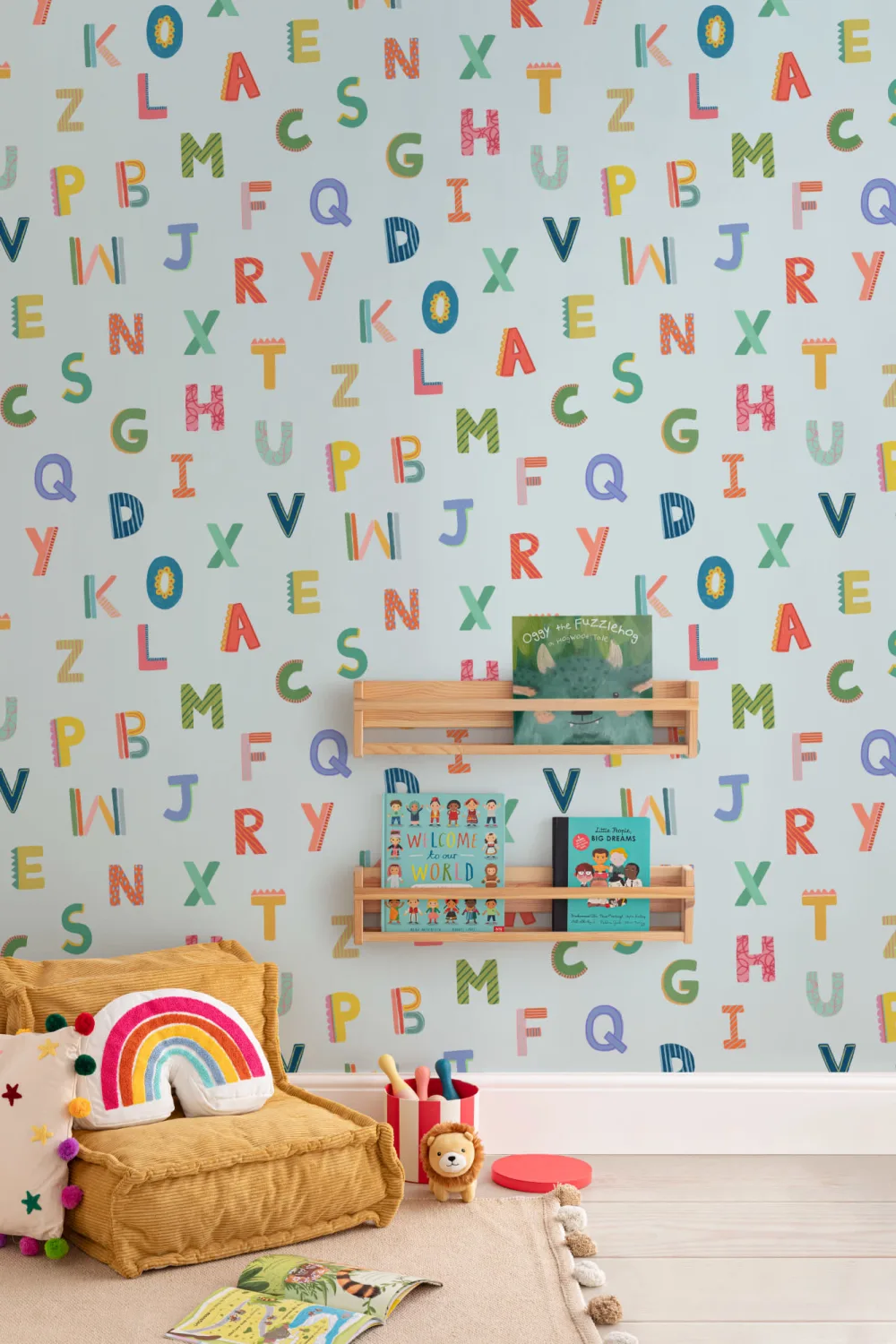 Blue Colorful Kids Alphabet Wallpaper