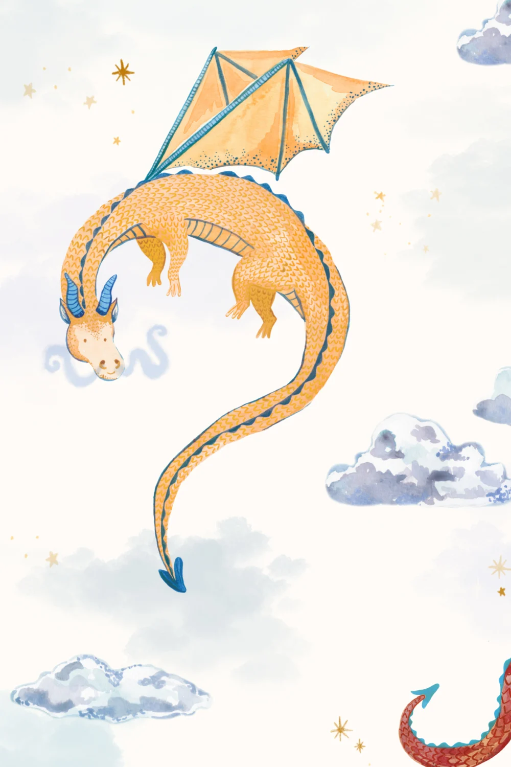 Kinder Weiß Aquarell Drachen Tapete