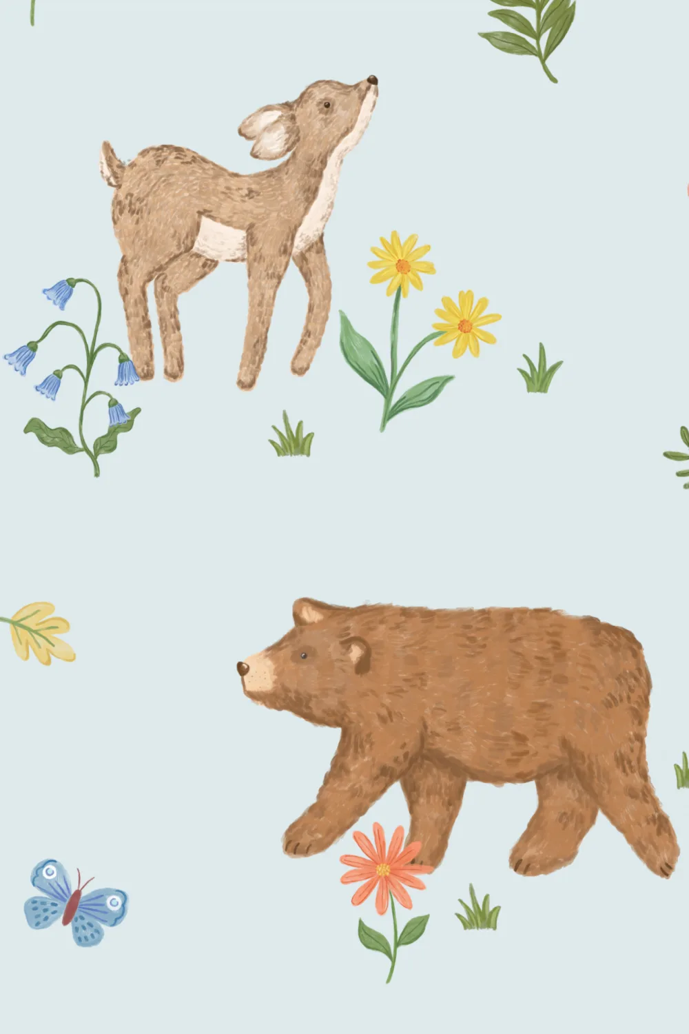 Albastru copii drăguț Woodland animale murale