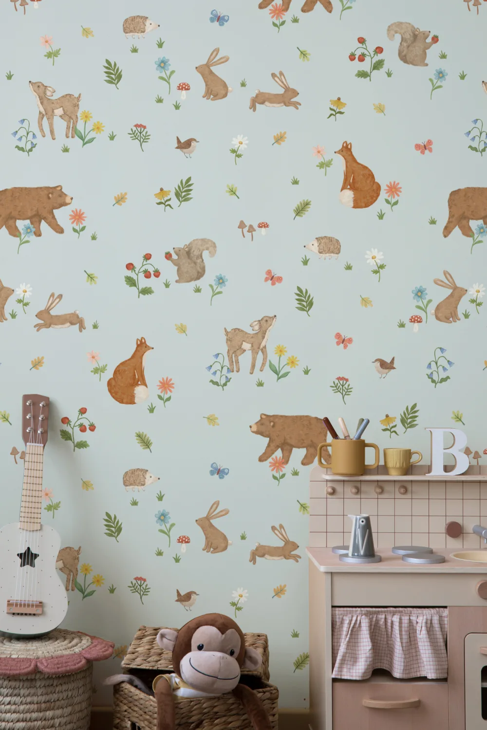 Albastru copii drăguț Woodland animale murale