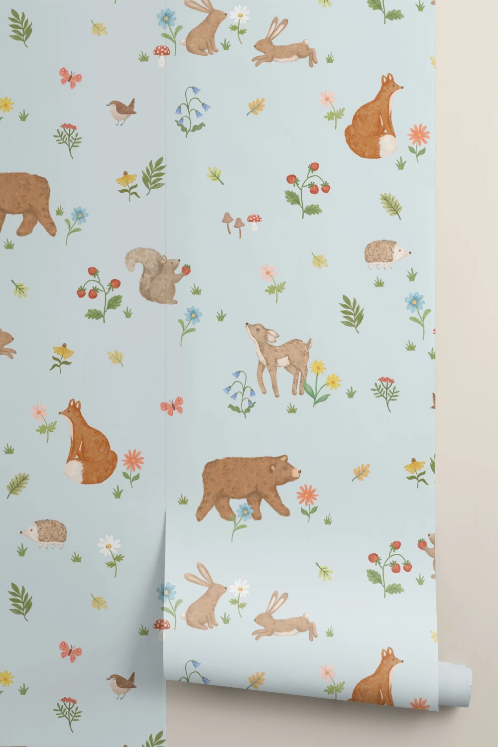 Albastru copii drăguț Woodland animale murale