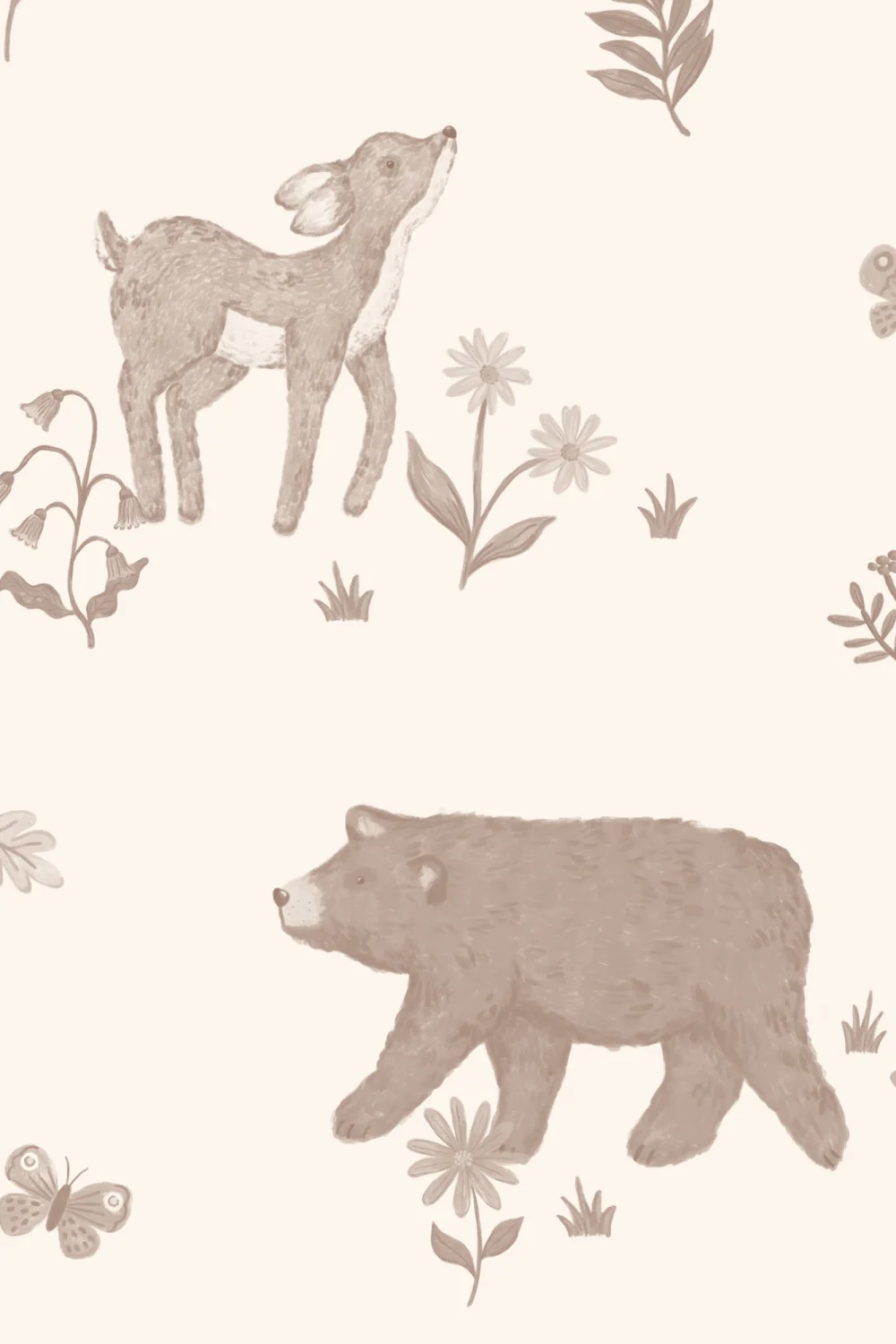 Mural Neutral Crianças Animais Fofos da Floresta