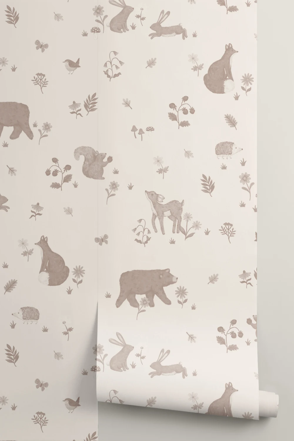 Mural Neutral Crianças Animais Fofos da Floresta