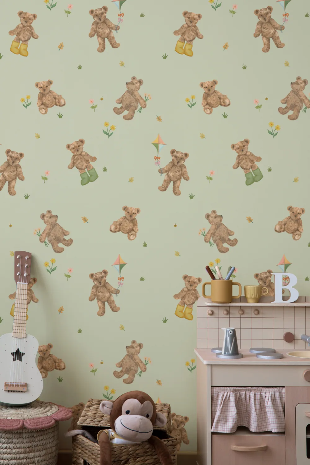Papier peint Motif mignon en peluche pour enfants Sage
