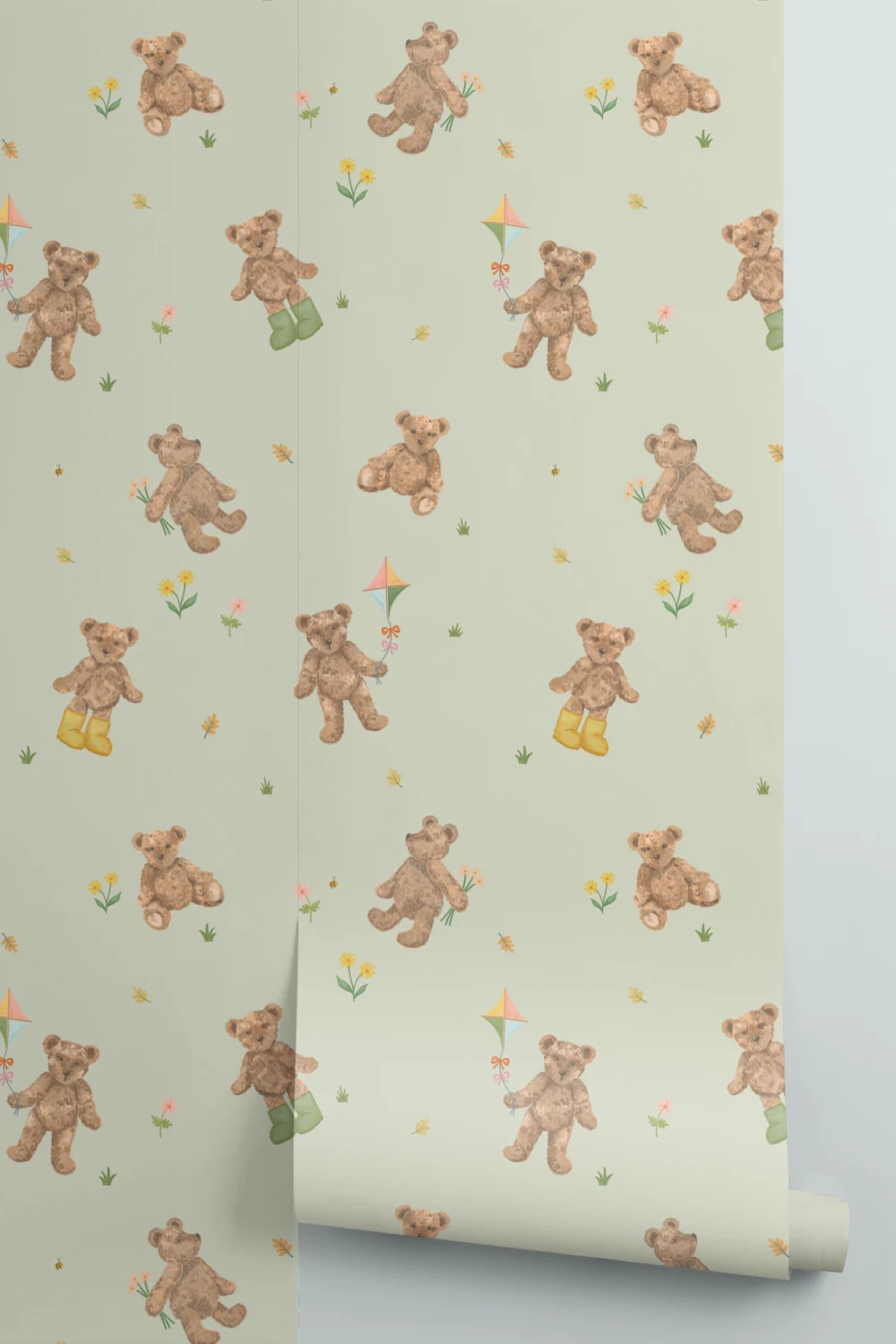 Papier peint Motif mignon en peluche pour enfants Sage