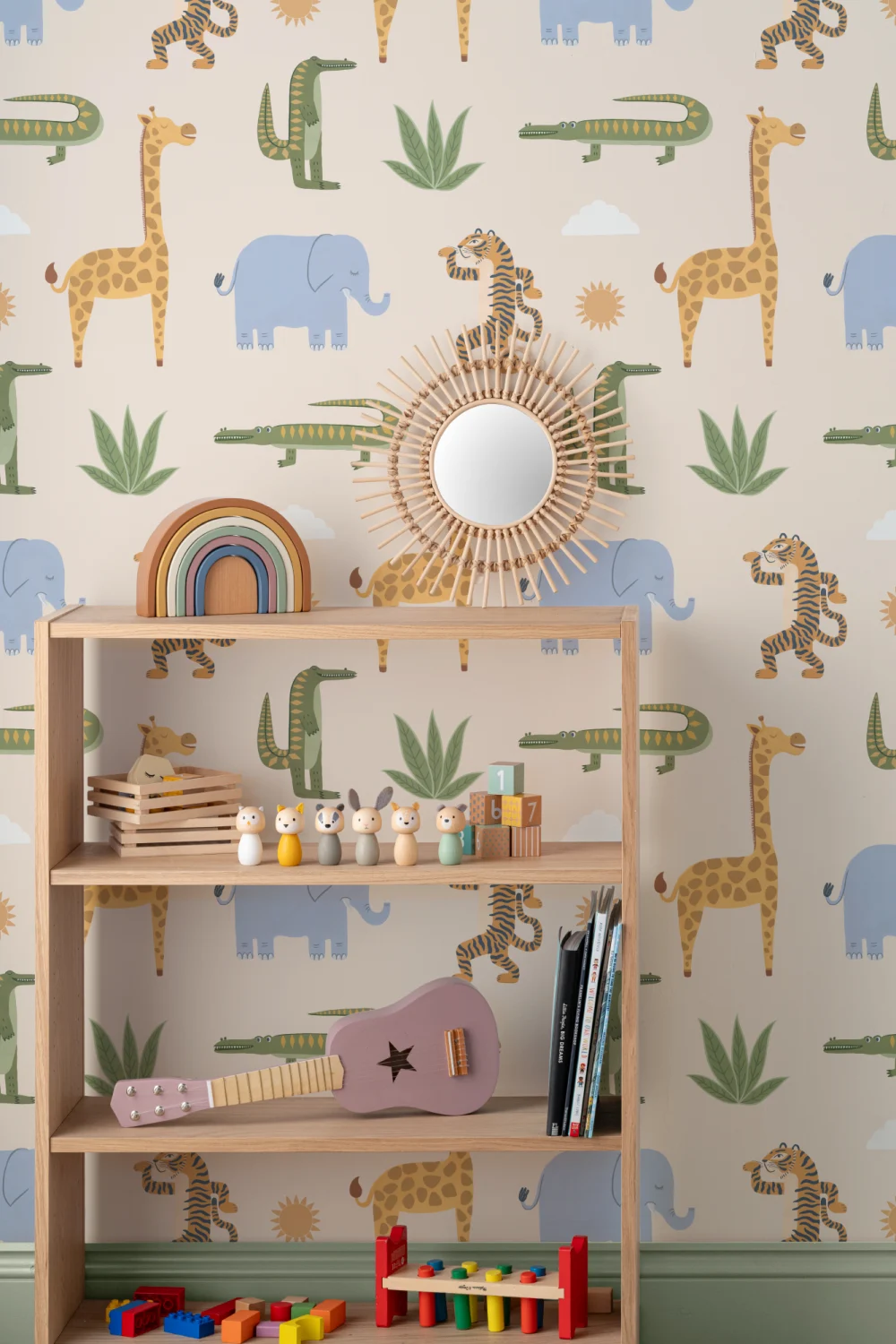 Beige Kids Playful Jungle Animals Mural