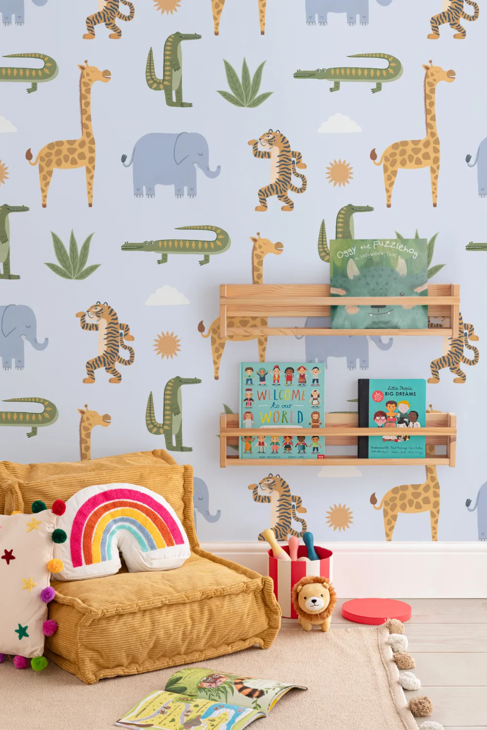 Papier peint panoramique des animaux de la jungle des enfants bleus