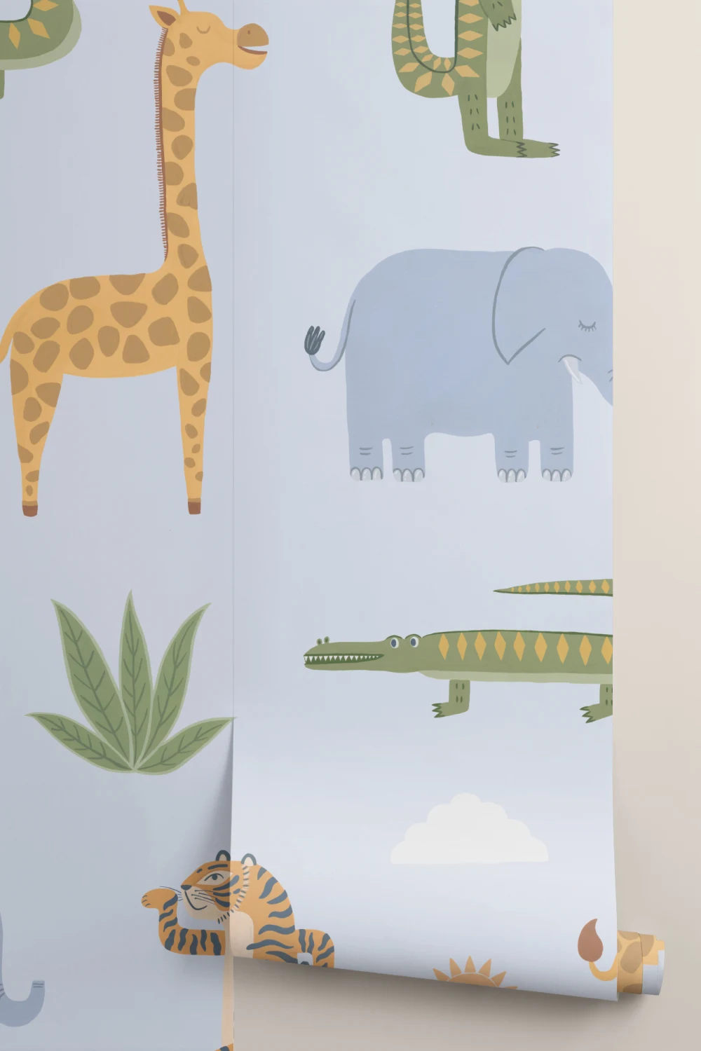 Papier peint panoramique des animaux de la jungle des enfants bleus
