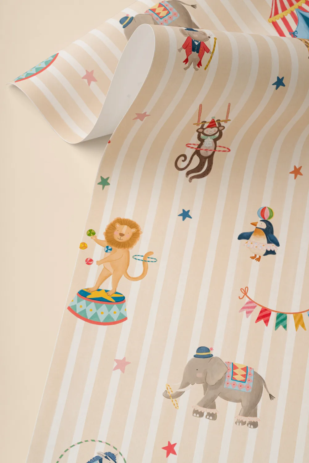 Kids Yellow Stripe Circus Animals Mural