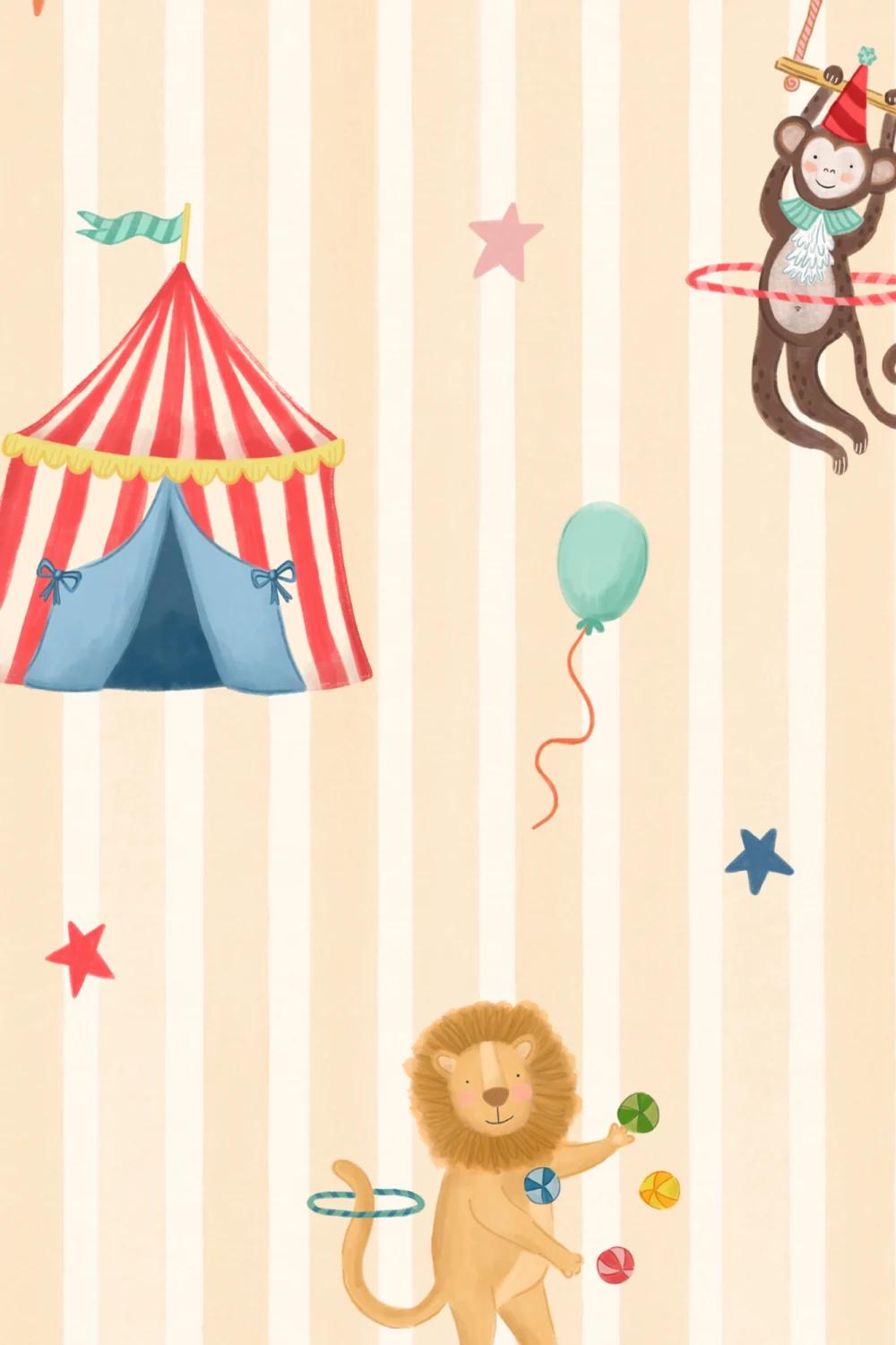Kids Yellow Stripe Circus Animals Mural