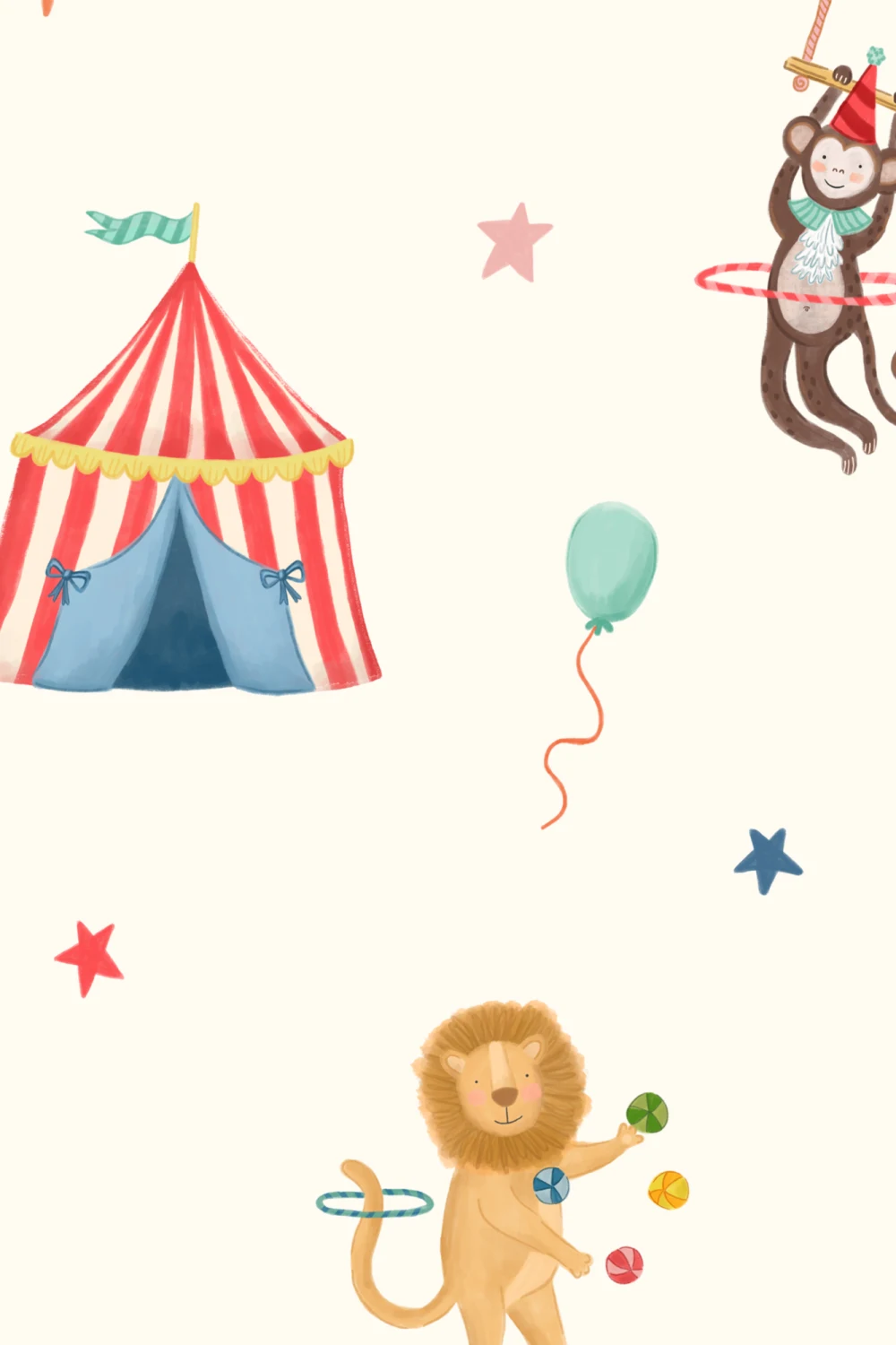Papier peint beige des animaux du cirque pour les enfants