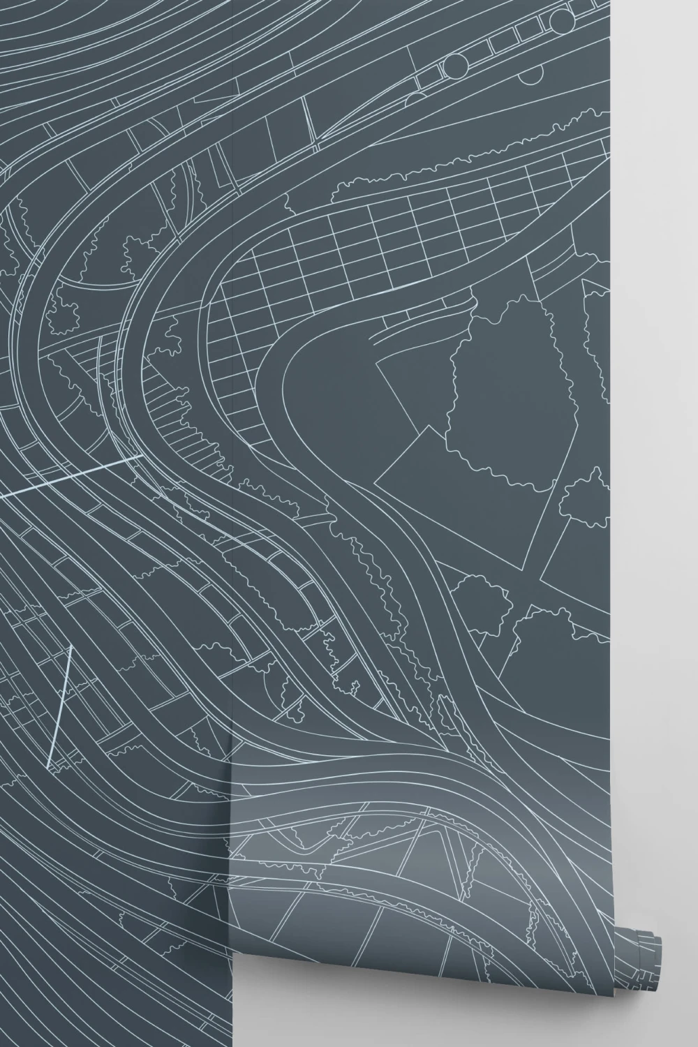 Dark Blue Marina One Architectural Drawing Skyscraper Wallpaper Mural
