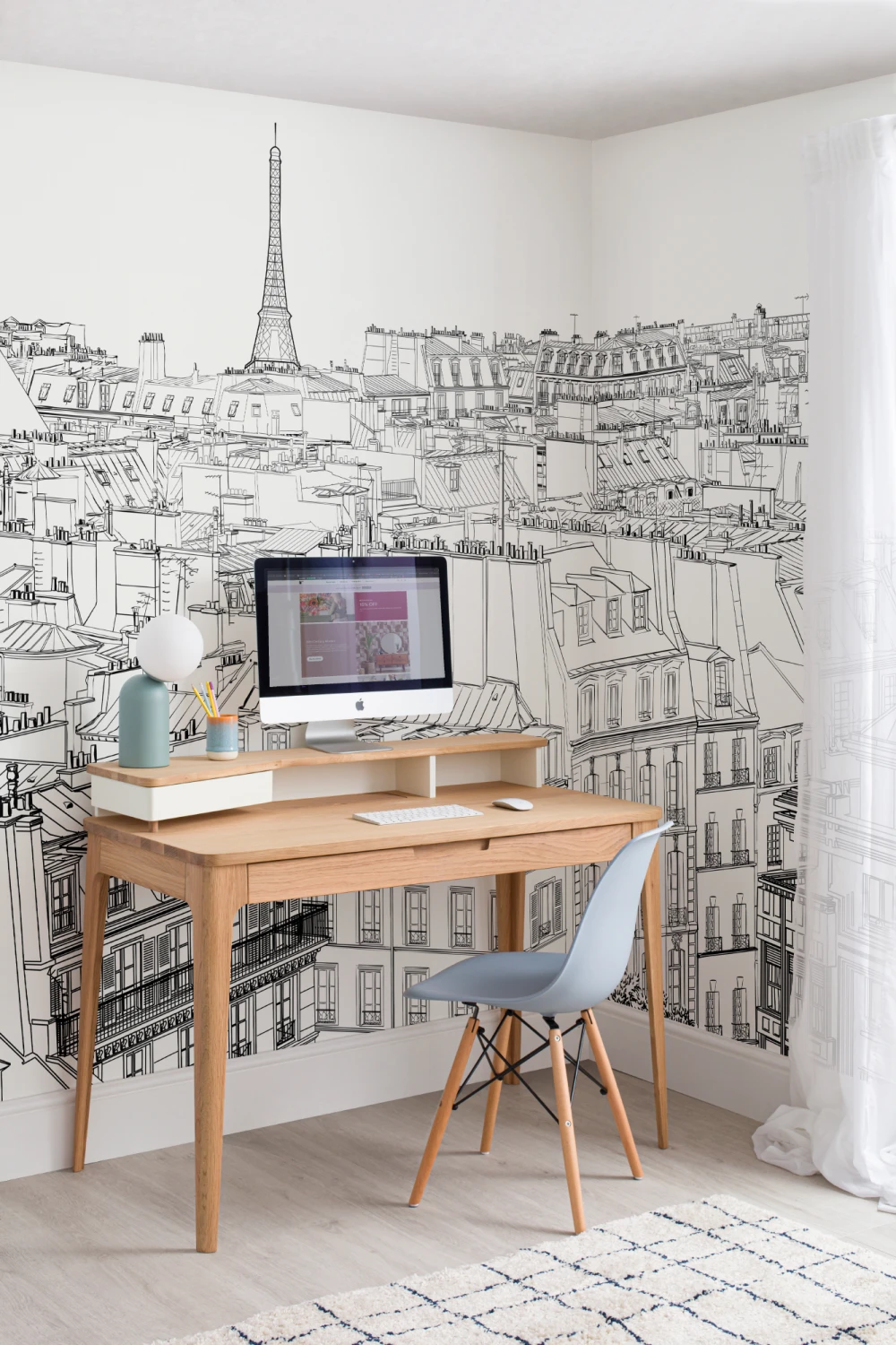 Paris Rooftop Illustration Wallpaper Mural