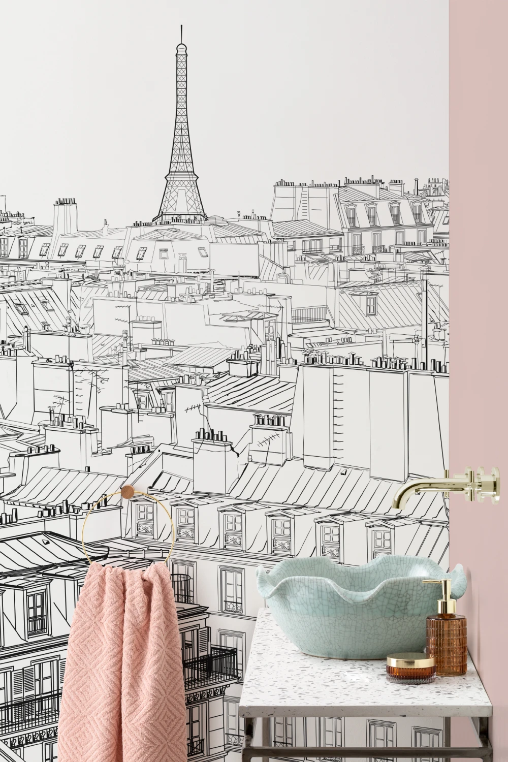 Paris Rooftop Illustration Wallpaper Mural