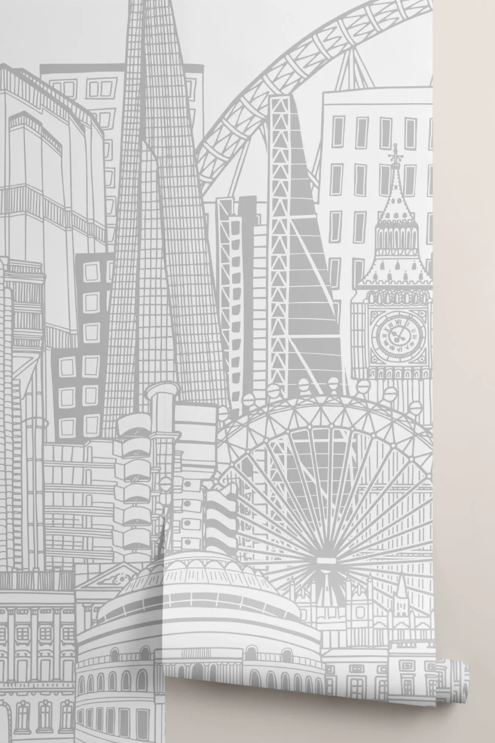 Gray Monochrome London Monuments Wallpaper Mural