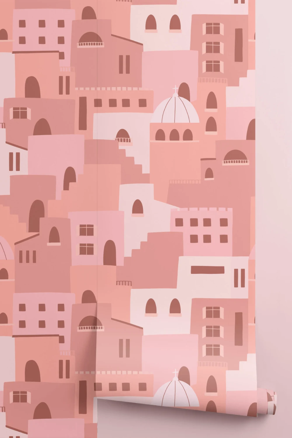 Pink Architecture House Pattern Wallpaper Mural