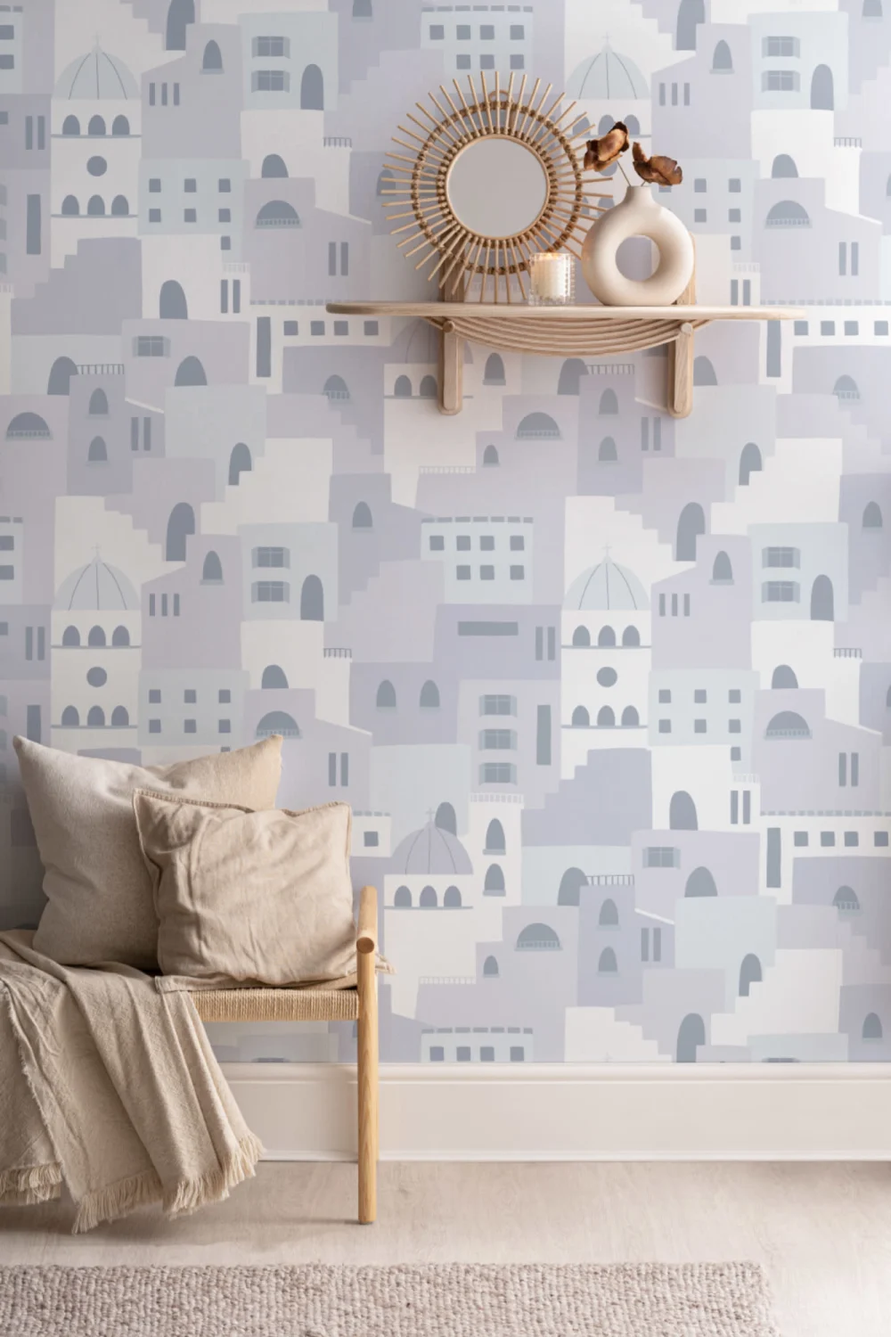 Blue Architecture House Pattern Wallpaper Mural