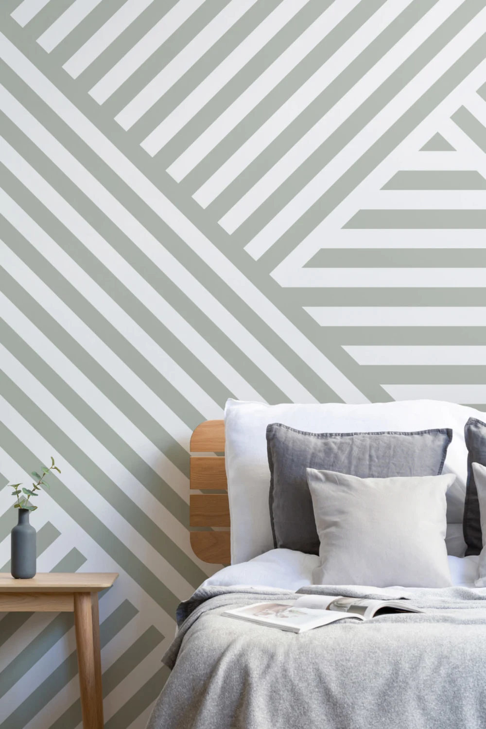 Sage Divert Striped Wallpaper Mural