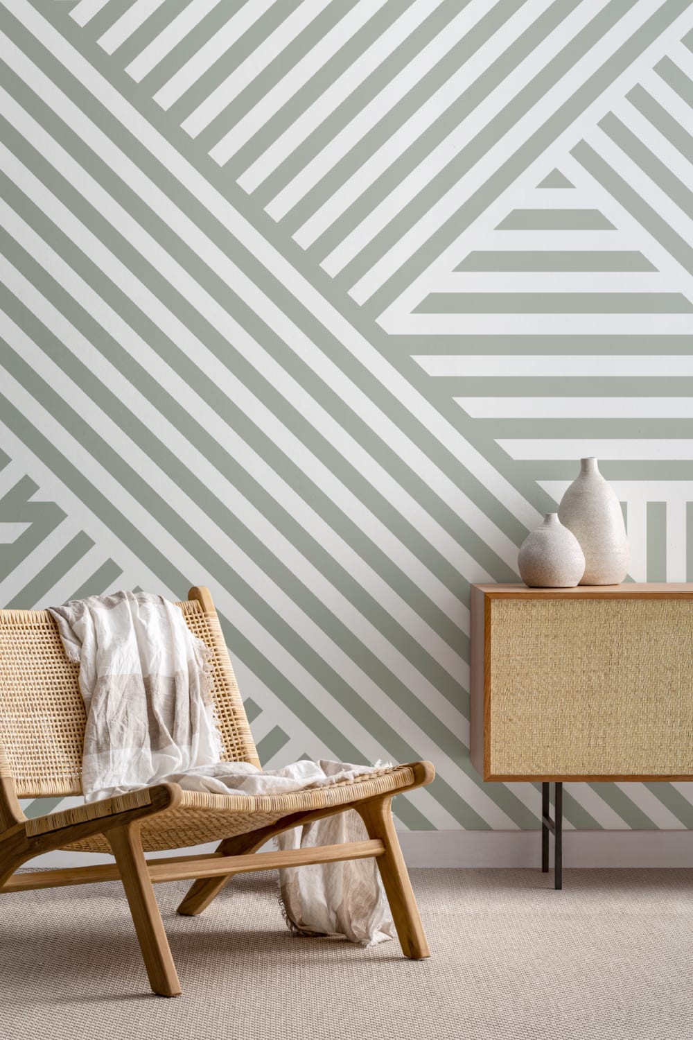 Sage Divert Striped Wallpaper Mural