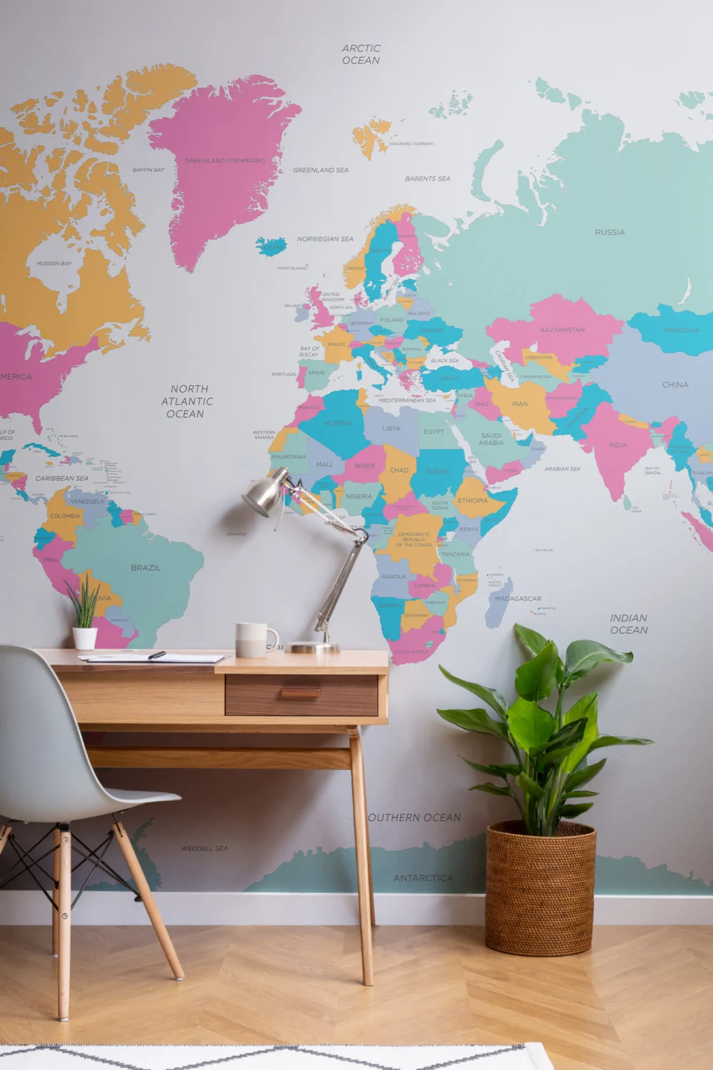 Bright World Map Wall Mural