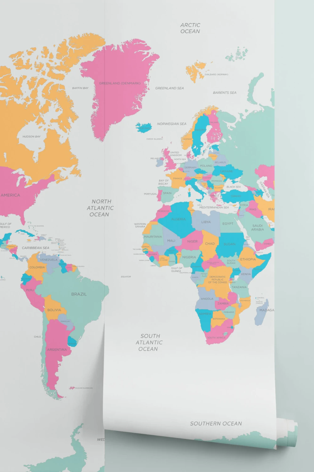 Bright World Map Wall Mural