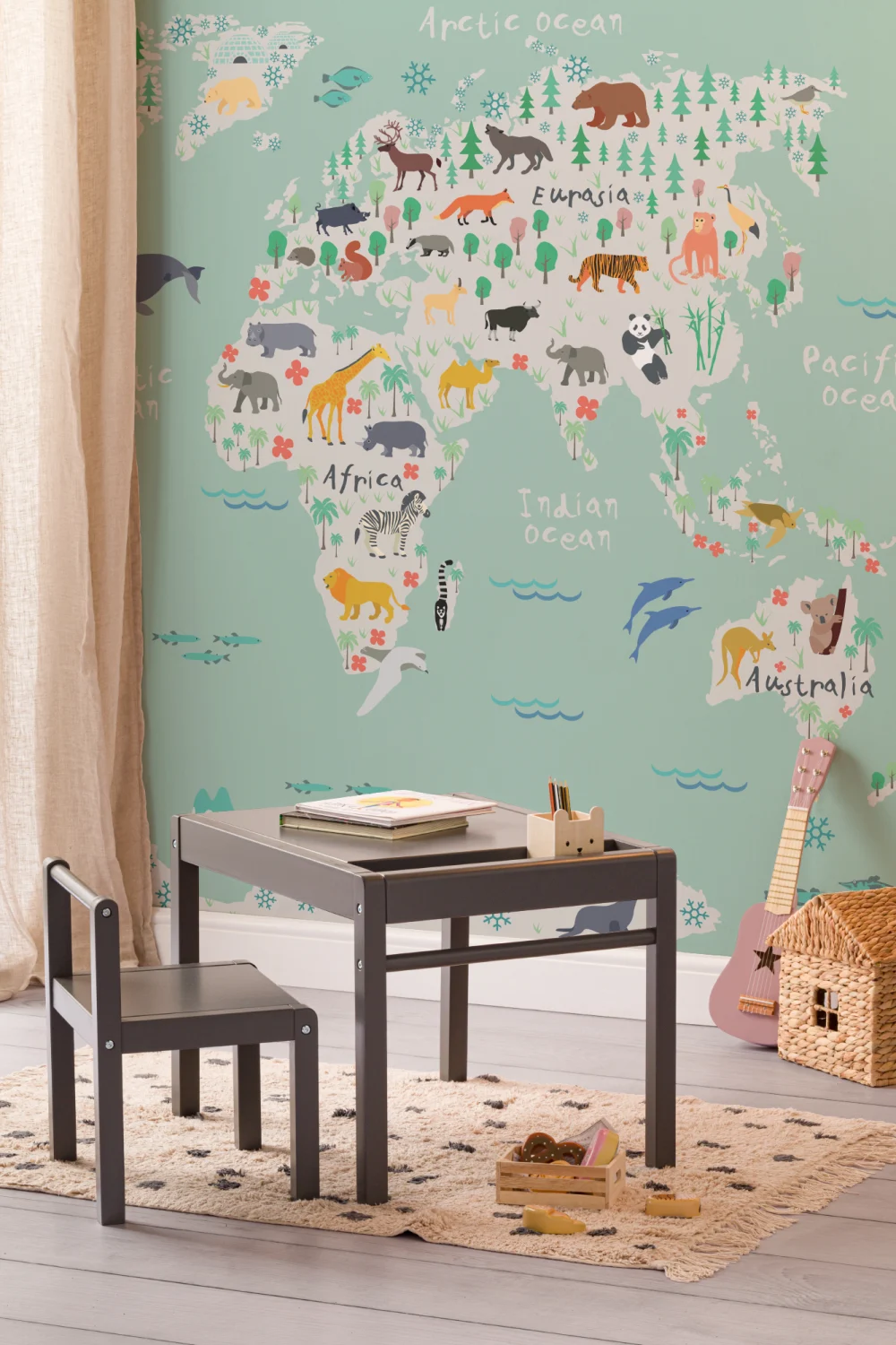 Safari Kids Map Wallpaper Mural