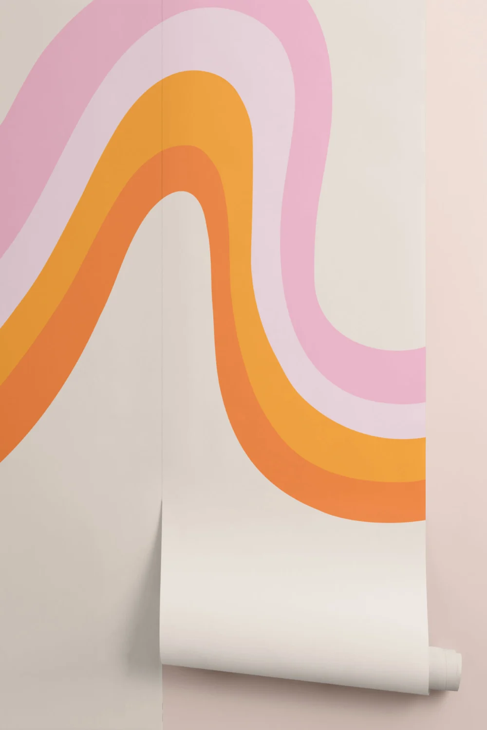 Mural de papel de parede retro dos anos 70 cor-de-rosa e laranja