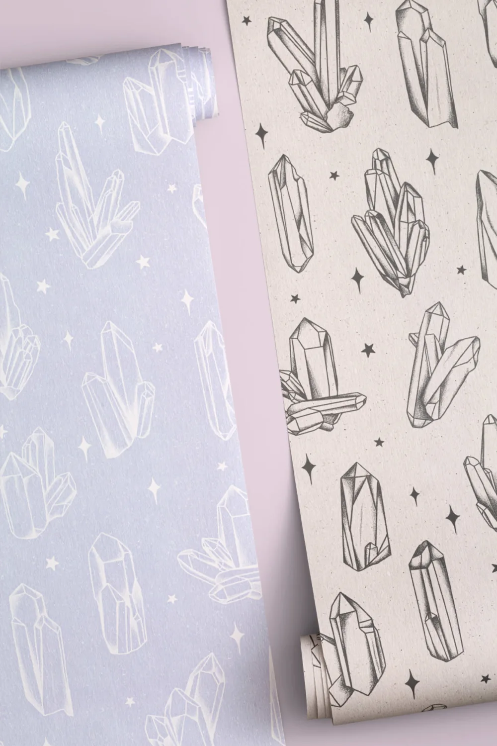 Black Illustrated Crystal & Star Pattern Wallpaper Mural
