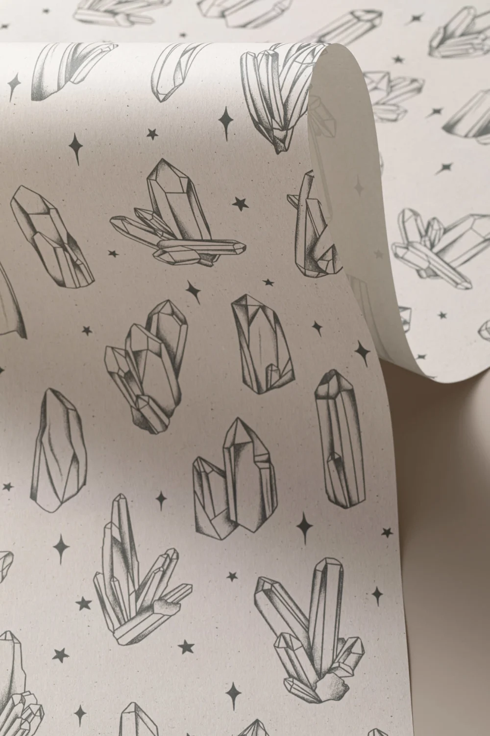Black Illustrated Crystal & Star Pattern Wallpaper Mural
