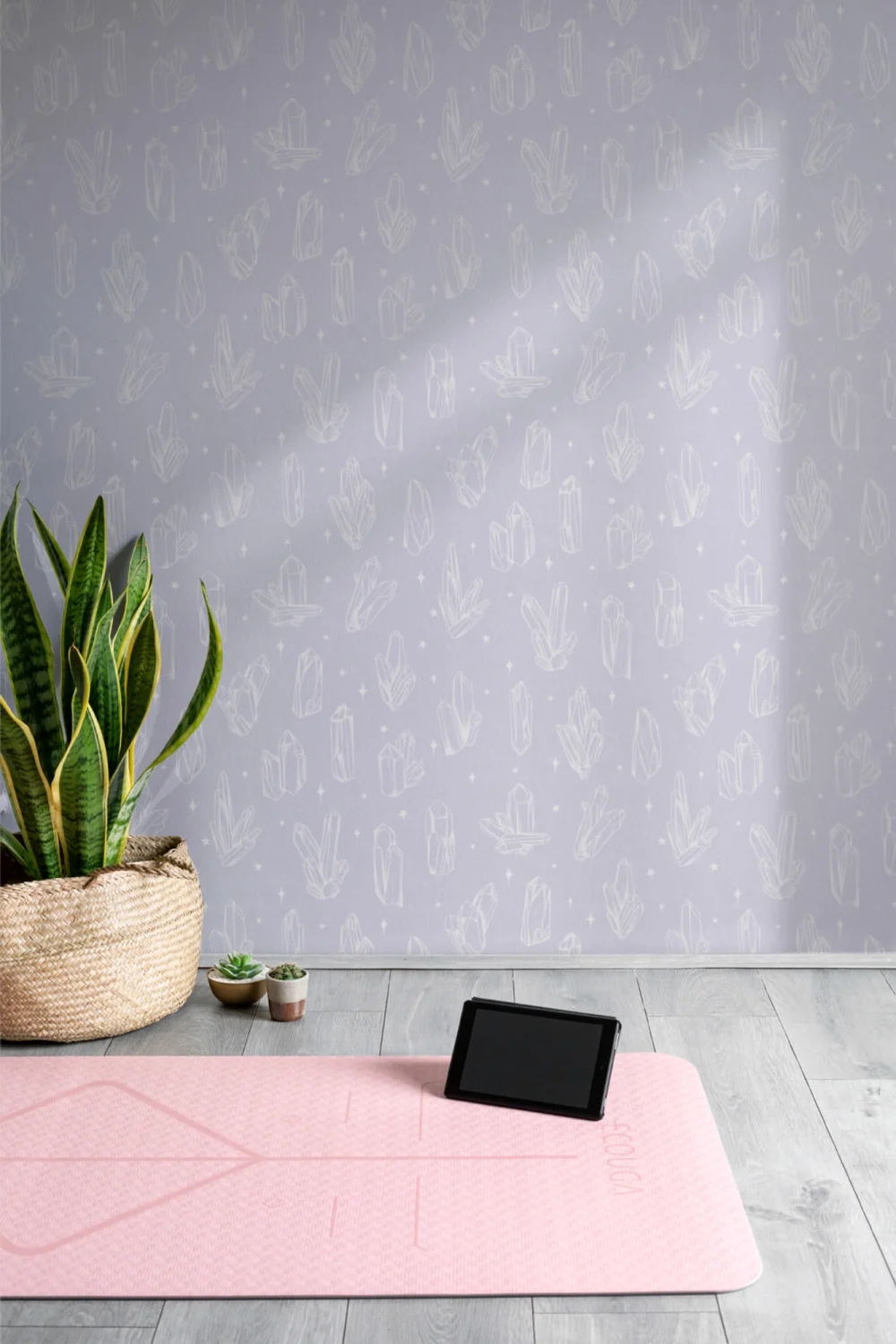 Pastel Purple Illustrated Crystal & Star Pattern Wallpaper Mural