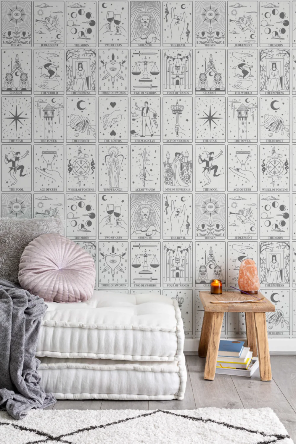 Black & White Tarot Card Pattern Wallpaper Mural