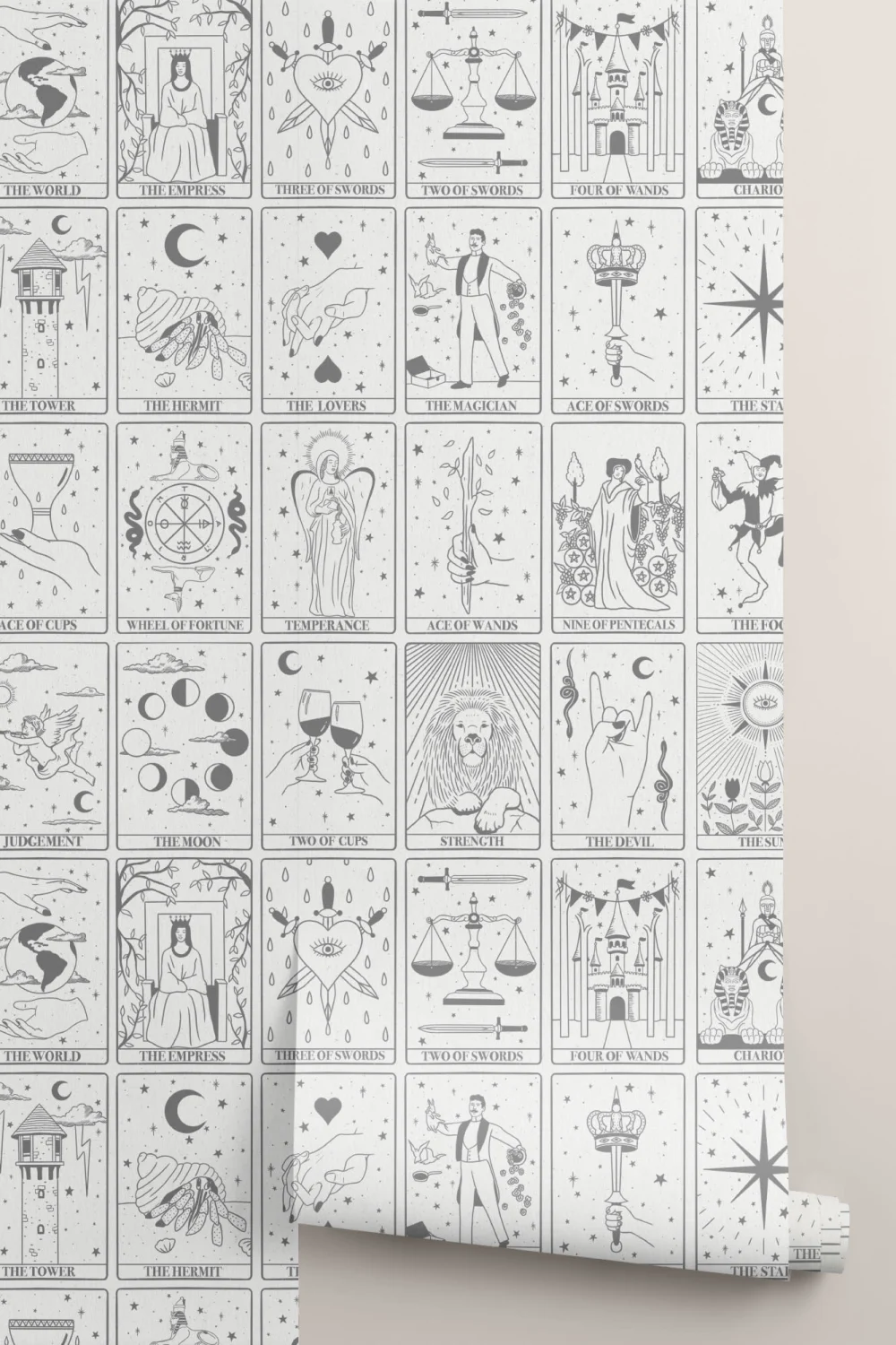 Black & White Tarot Card Pattern Wallpaper Mural