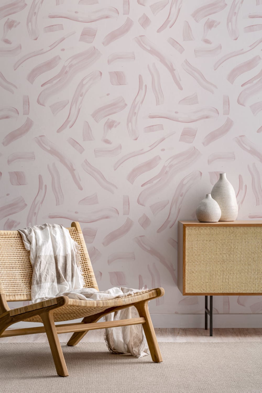 Pink Abstract Squiggle Brushstroke Repeat Pattern Wallpaper
