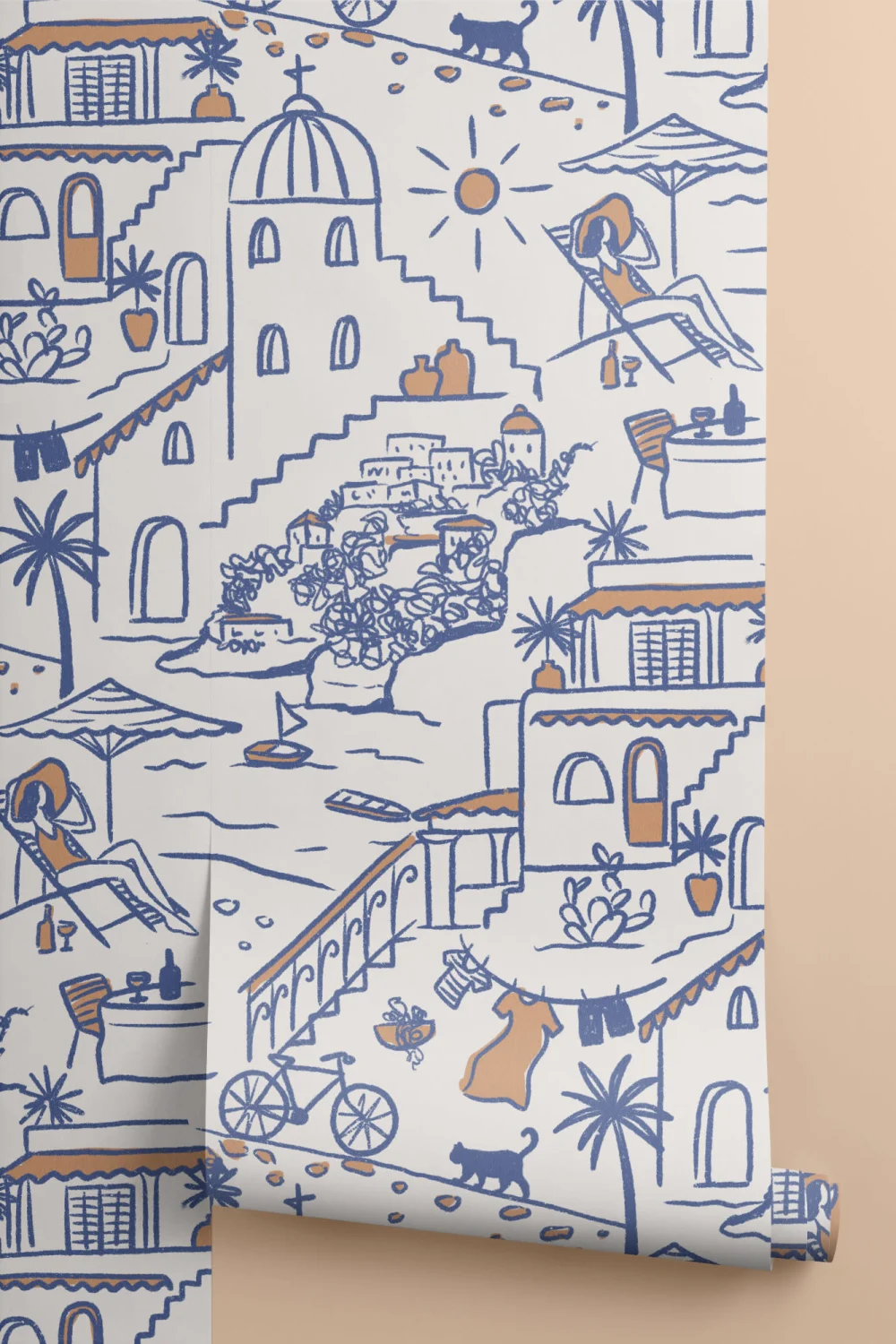 Minimalist mediteranean Town Wallpaper