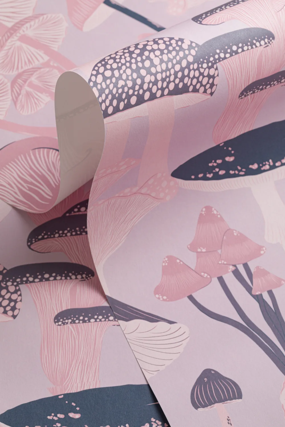 Pink Hand Drawn Mushrooms on Purple Wallpaper