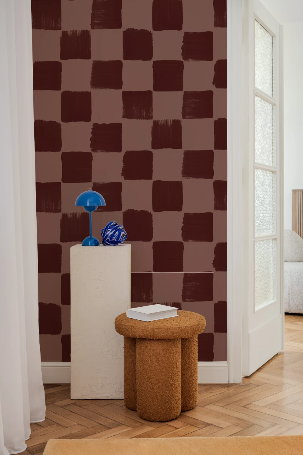 Rich Red Checkered Abstract Art Wallpaper for Elegance