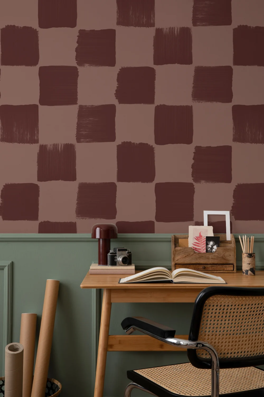 Rich Red Checkered Abstract Art Wallpaper for Elegance