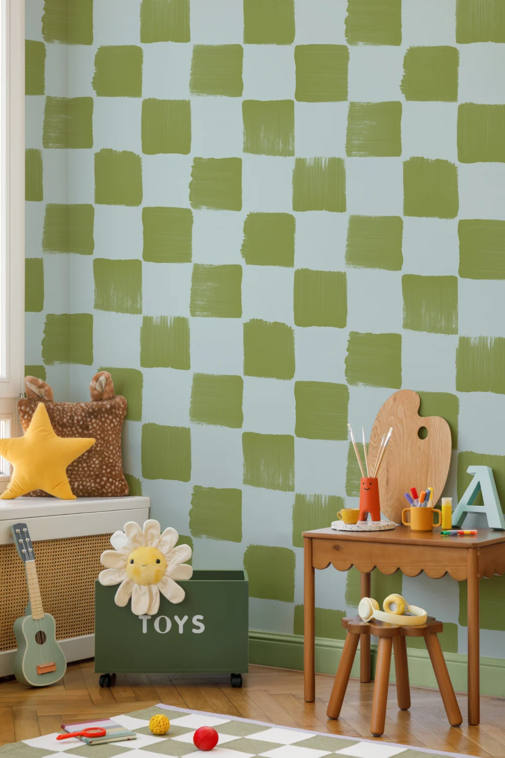 Bold Blue And Green Checkered Pattern Wallpaper