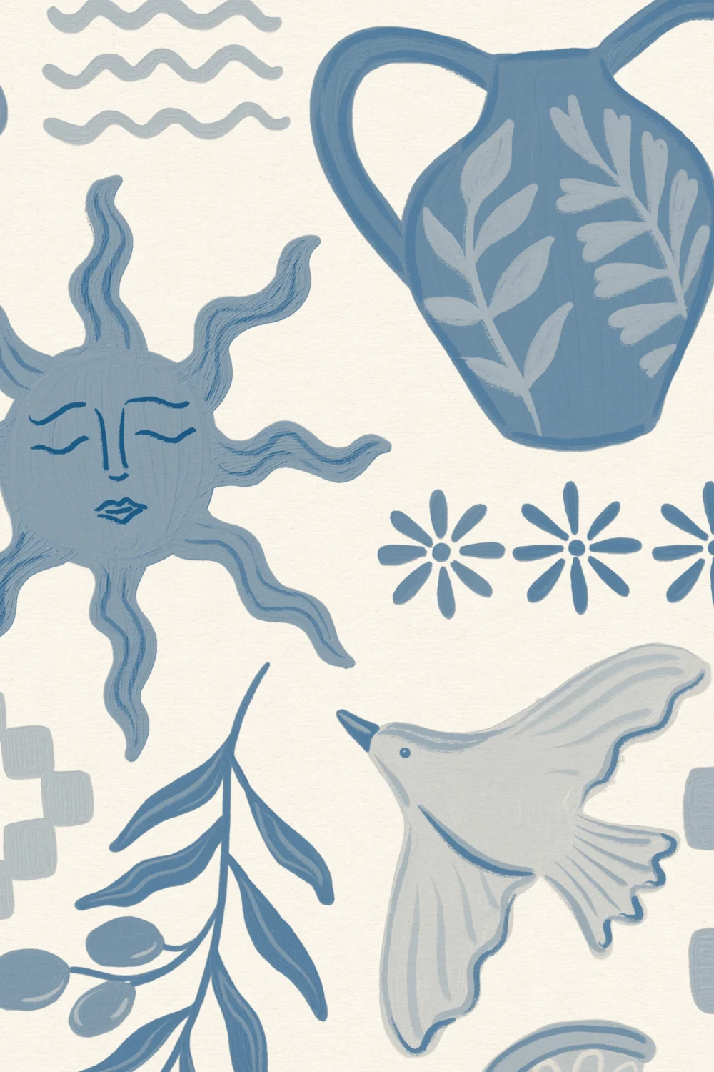 Blue La Dolce Vita Mediterranean Print Mural