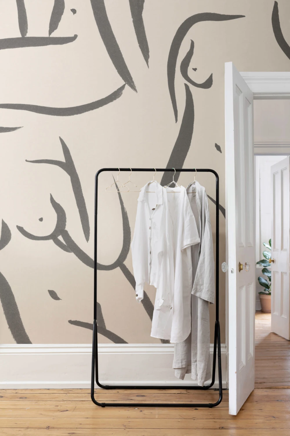 Cream Nude Woman Figure Drawing Wall Mural