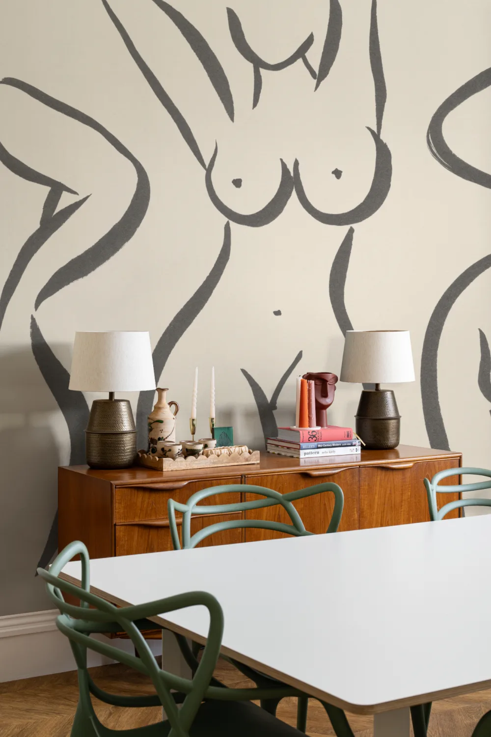 Cream Nude Woman Figure Drawing Wall Mural