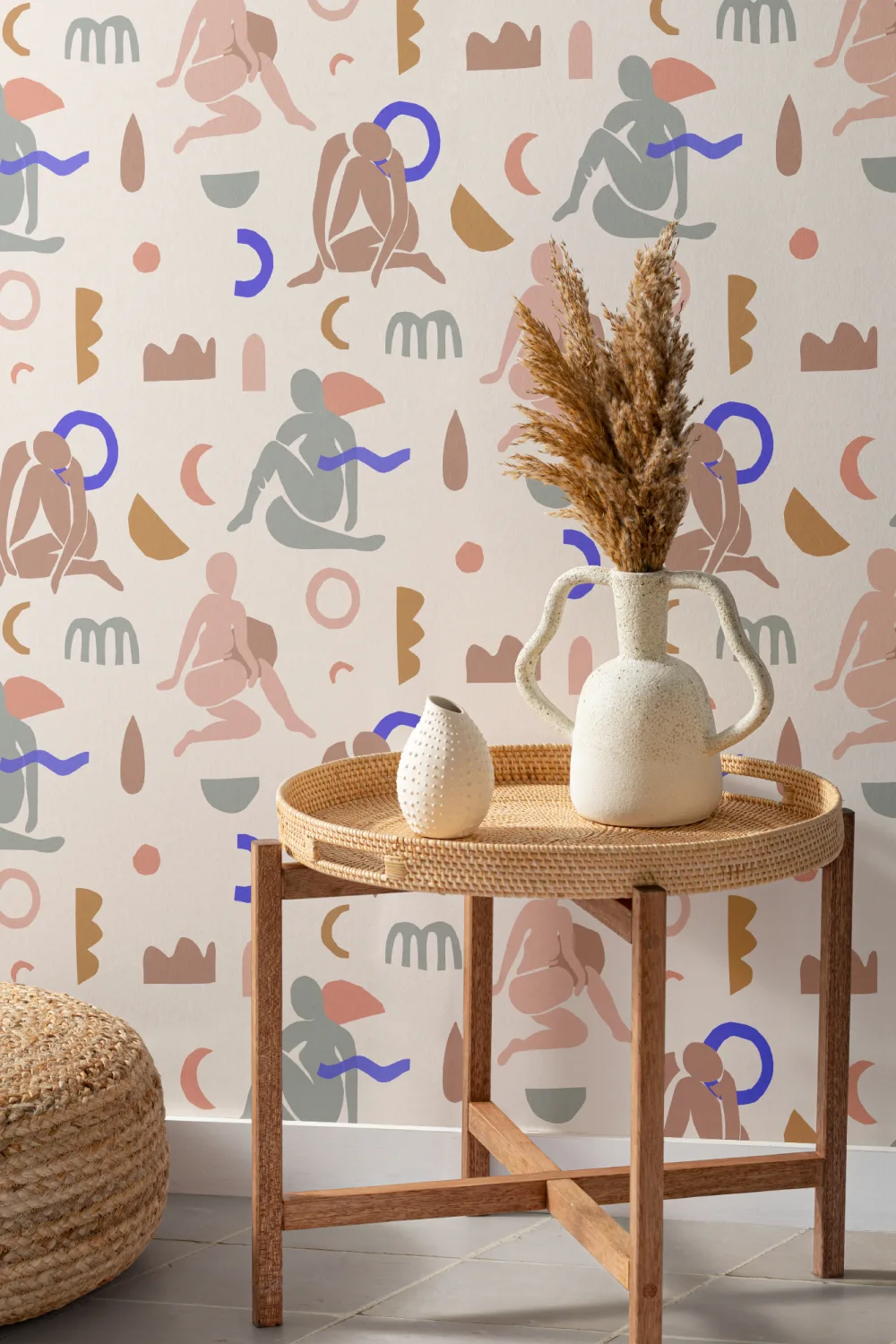 Neutral & Pastel Pink Abstract Shapes Pattern Wallpaper Mural