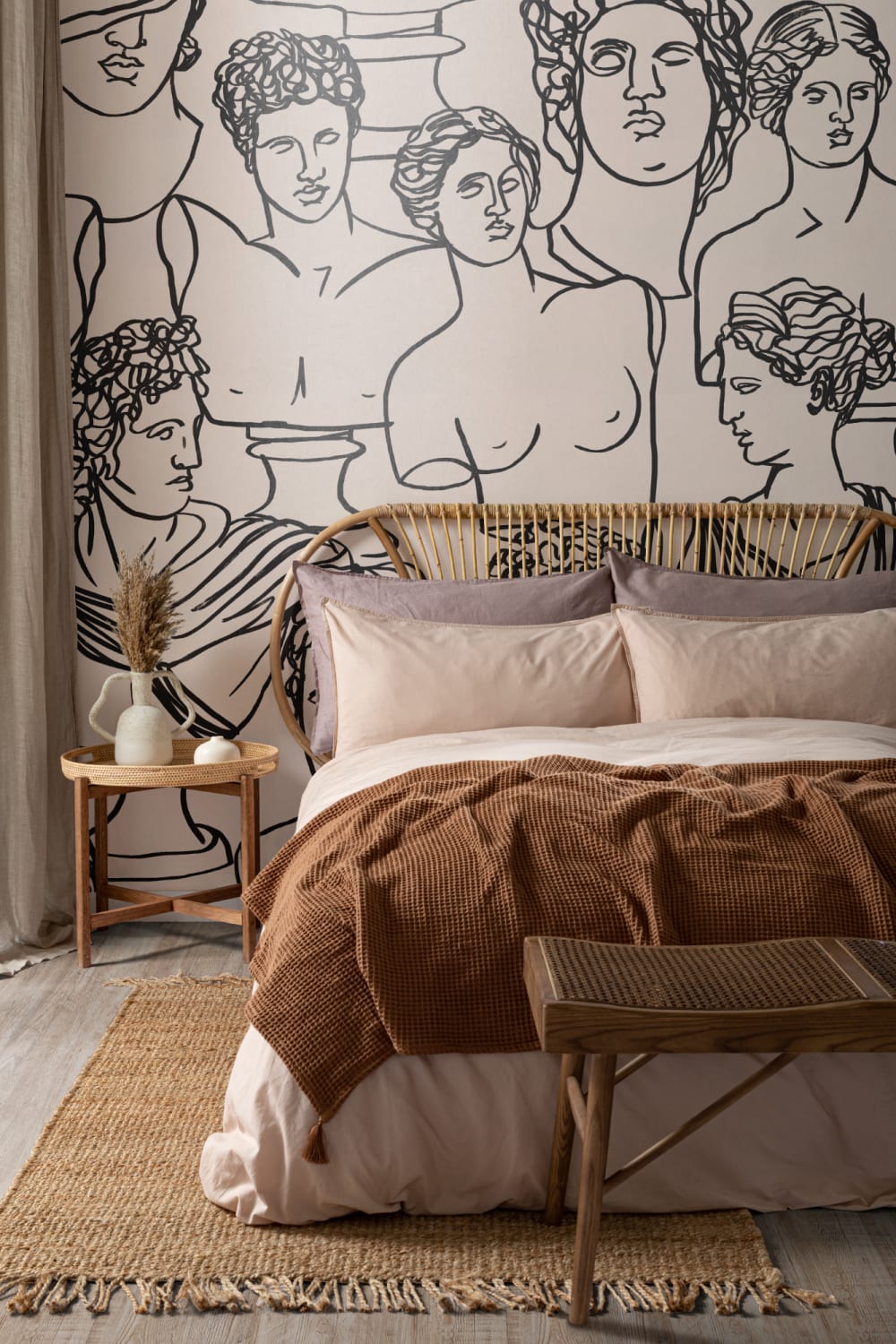 Linie neagră Desen grecesc Dumnezeu Statuie model Wallpaper Mural