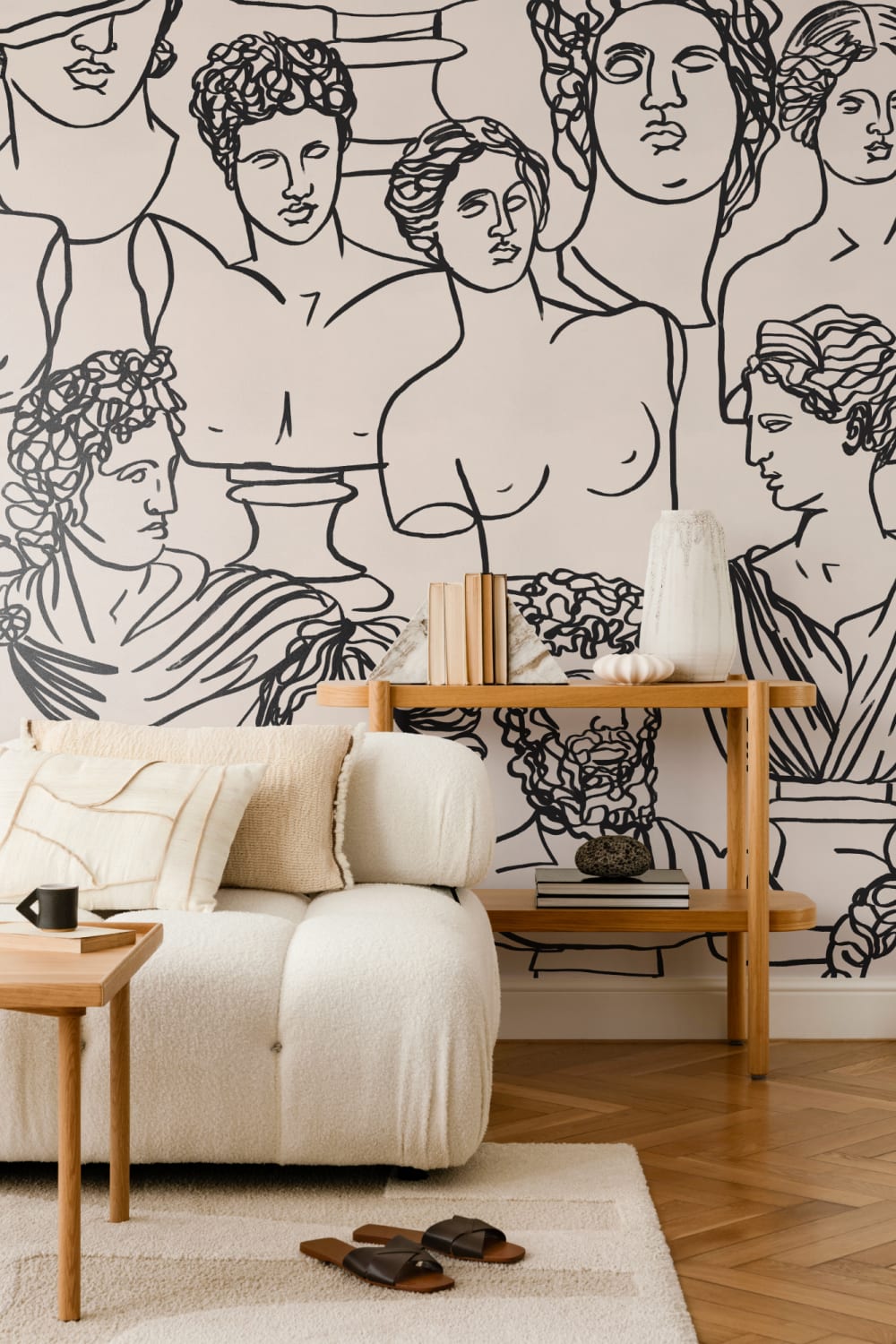 Linie neagră Desen grecesc Dumnezeu Statuie model Wallpaper Mural