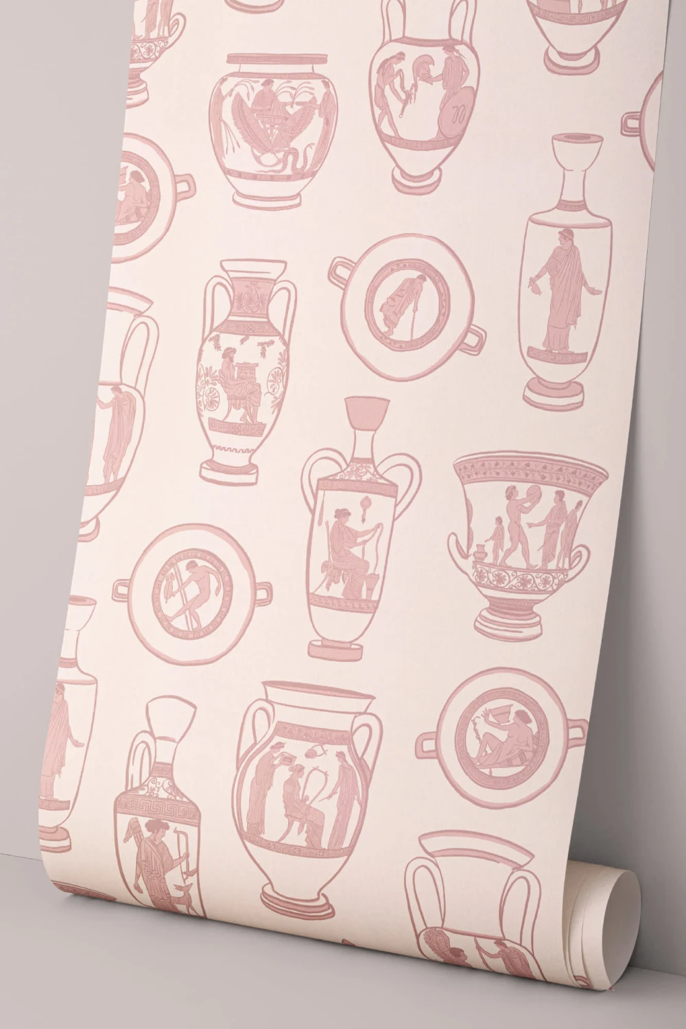 Dusty Pink Ancient Greek Pottery Pattern Wallpaper Mural