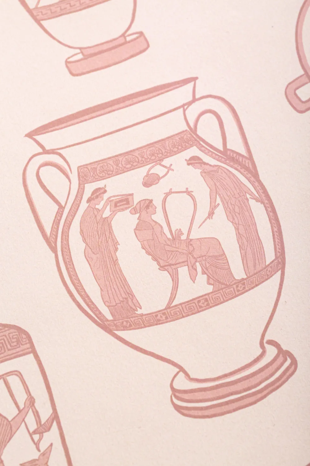 Dusty Pink Ancient Greek Pottery Pattern Wallpaper Mural