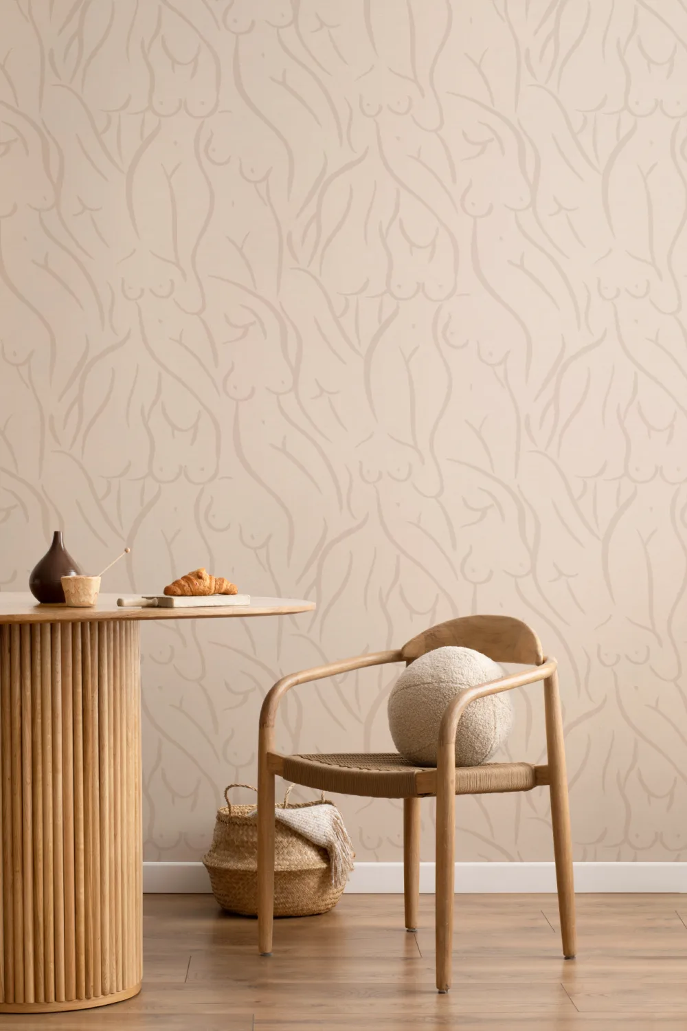Beige Nude Woman Figure Drawing Repeat Pattern Wallpaper