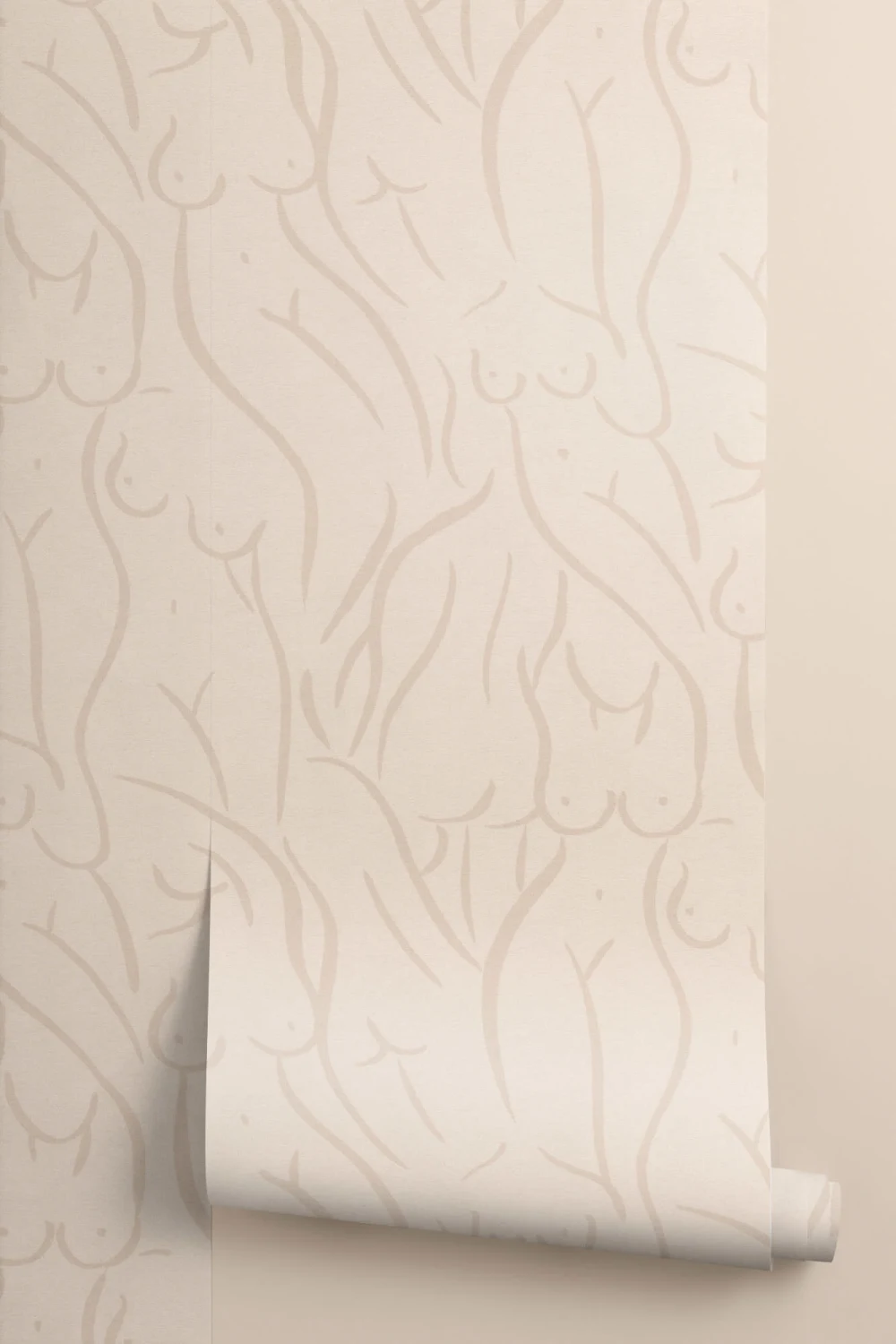 Beige Nude Woman Figure Drawing Repeat Pattern Wallpaper