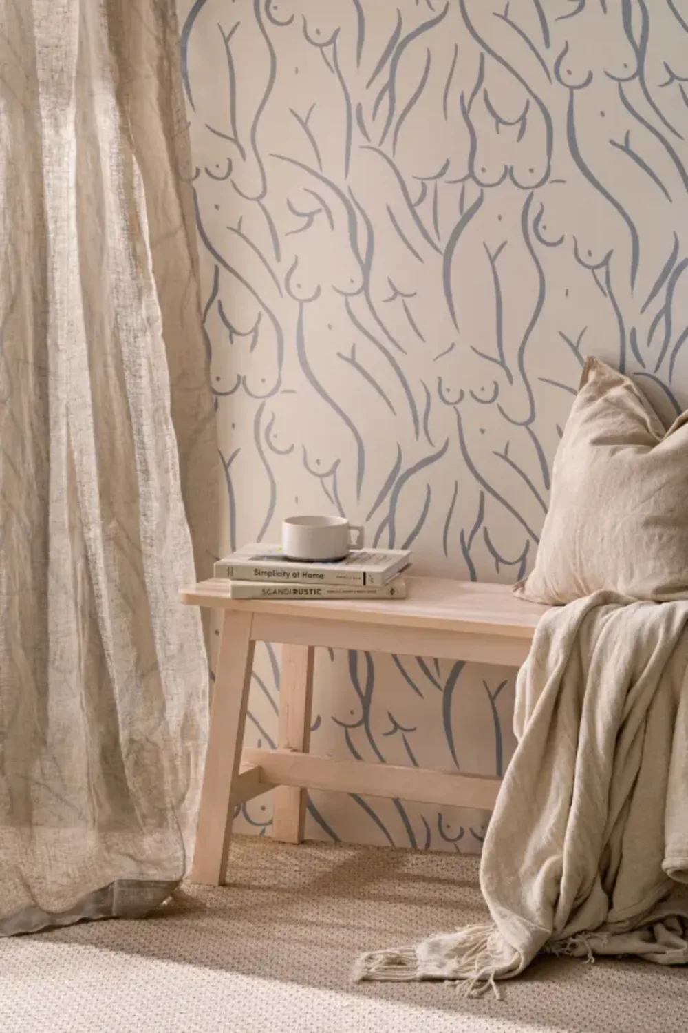 Papier peint motif femme nue en bleu