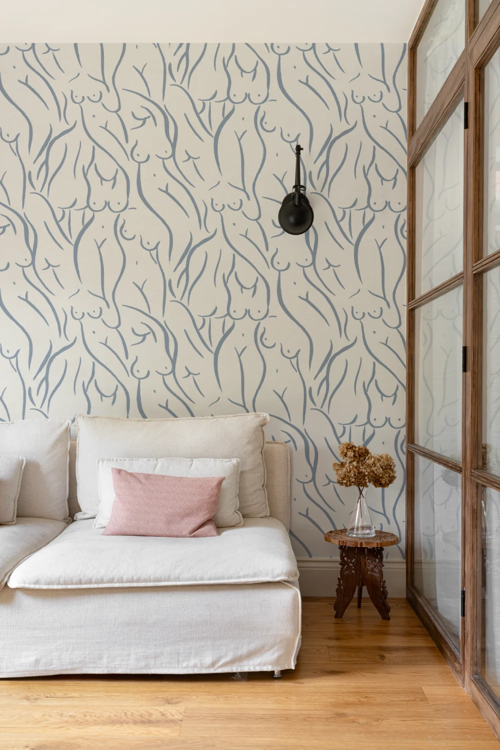 Papier peint motif femme nue en bleu